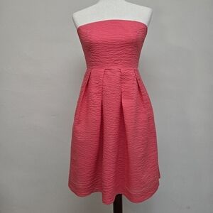 J.Crew Strapless Textured Dress | Bright Coral Pink | Size 6
